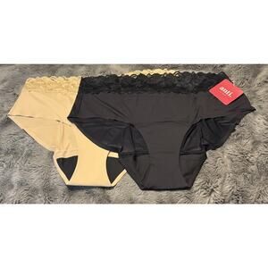 Anti x Proof Set/2 Lace Trim Mid Rise Leak Resistant Briefs Black Oatmel Size 2X